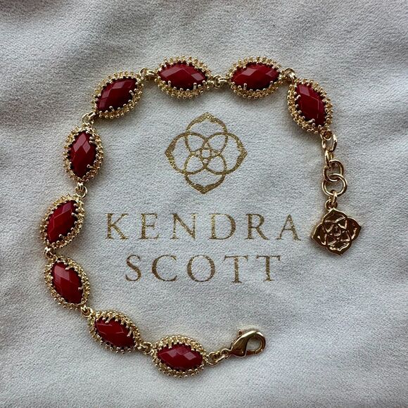 NWOT Kendra Scott Jana Deep Maroon Stones 14k Gold Bracelet